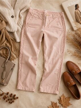 Gap Girlfriend Chinos Pink Size 10 Cropped Ankle Lace Trim Fairy Balletcore